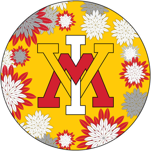 VMI Keydets Floral Design 4-Inch Round Shape NCAA High-Definition Magnet - Versatile Metallic Surface Adornment Image 1