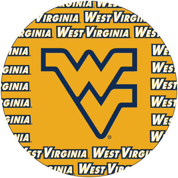 West Virginia Mountaineers Round Word Design 4-Inch Round Shape NCAA High-Definition Magnet - Versatile Metallic Surface Image 1