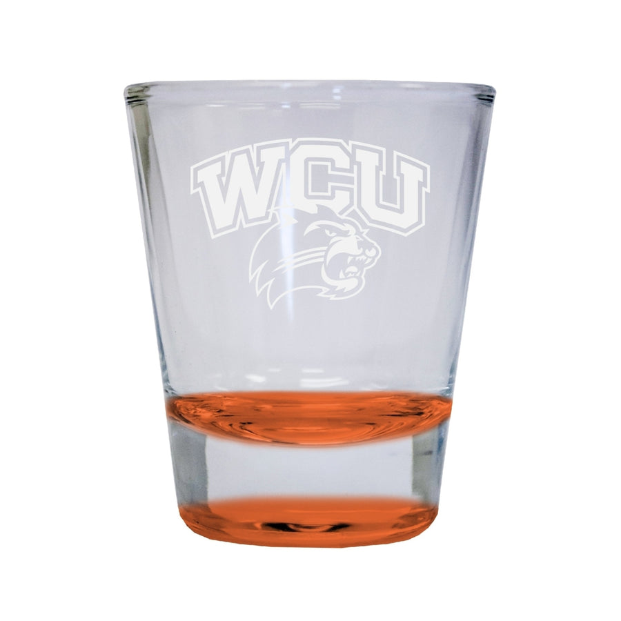 NCAA Western Carolina University Collectors 2oz Laser-Engraved Spirit Shot Glass Orange Image 1