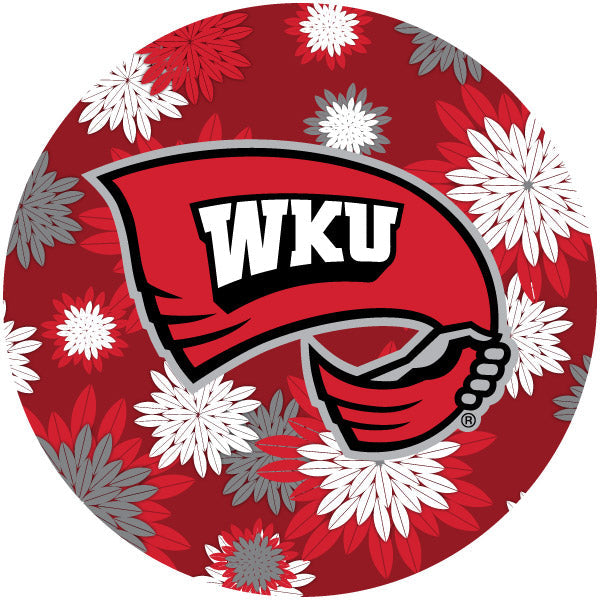 Western Kentucky Hilltoppers Floral Design 4-Inch Round Shape NCAA High-Definition Magnet - Versatile Metallic Surface Image 1