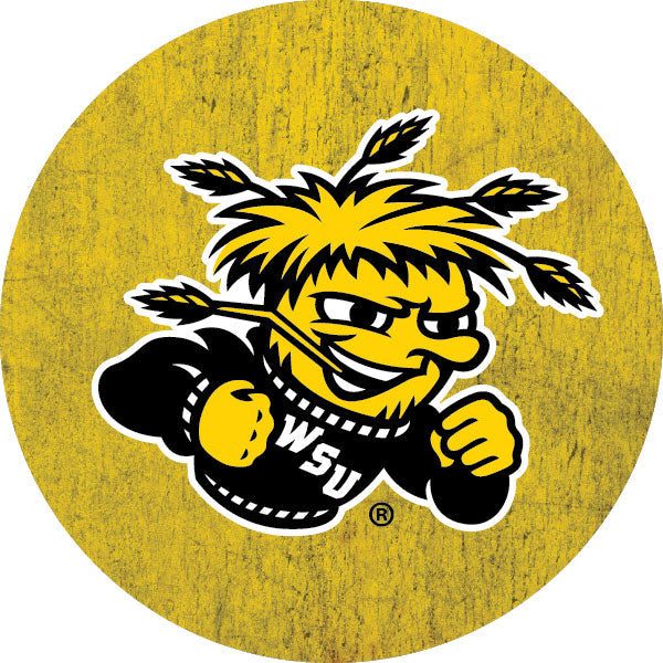 Wichita State Shockers Distressed Wood Grain Design 4-Inch Round Shape NCAA High-Definition Magnet - Versatile Metallic Image 1