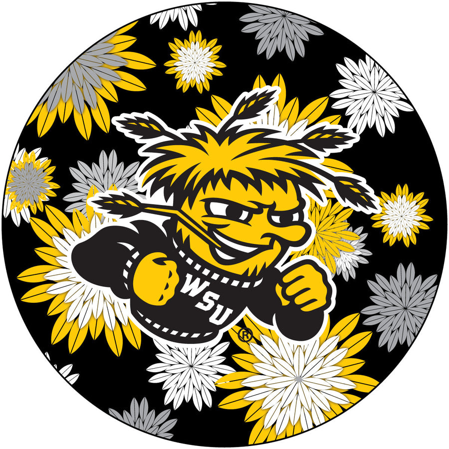 Wichita State Shockers Floral Design 4-Inch Round Shape NCAA High-Definition Magnet - Versatile Metallic Surface Image 1