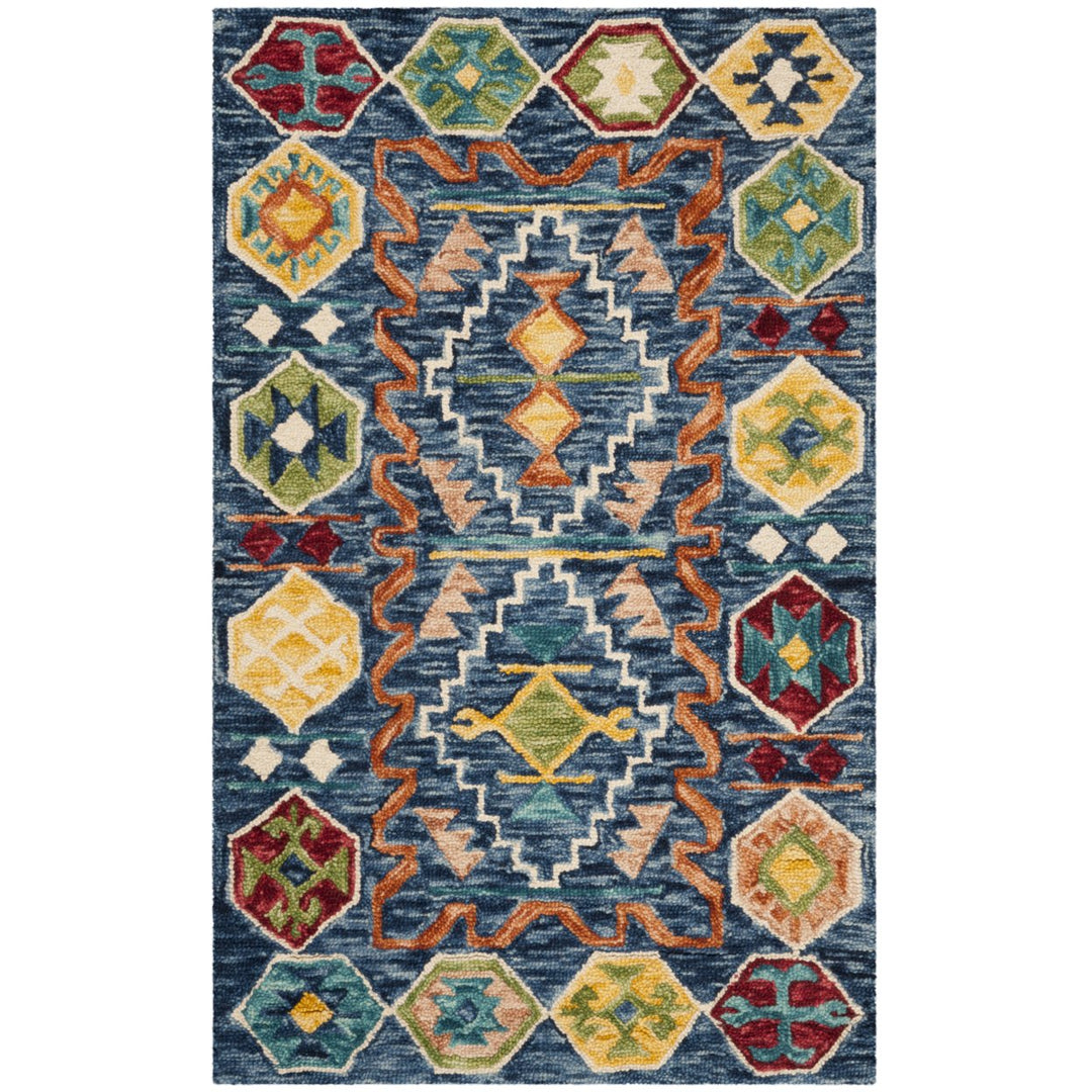 SAFAVIEH Aspen Collection APN501A Handmade Navy/Gold Rug Image 6