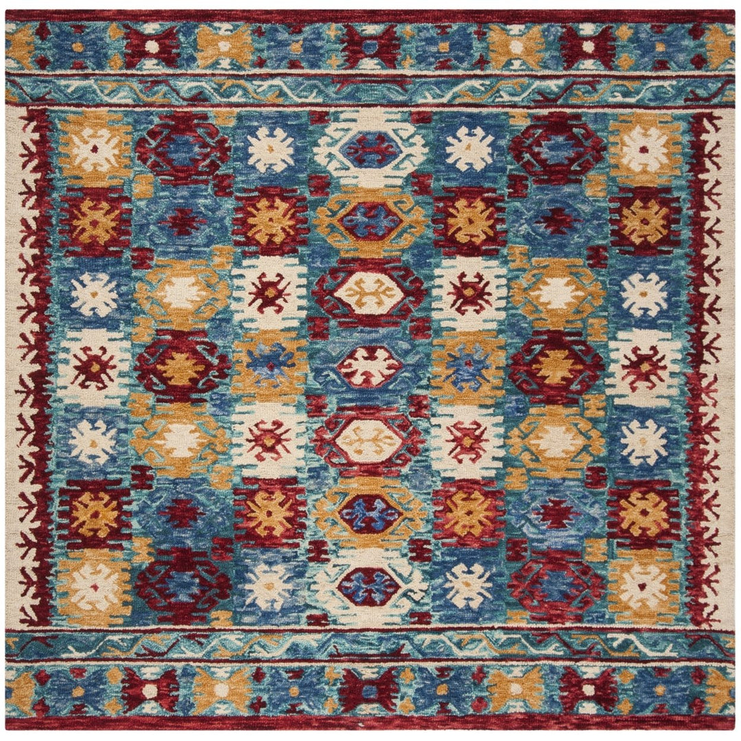 SAFAVIEH Aspen Collection APN505A Handmade Blue / Red Rug Image 1