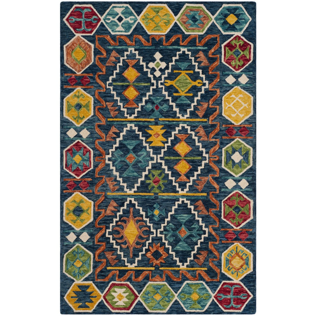 SAFAVIEH Aspen Collection APN501A Handmade Navy/Gold Rug Image 1