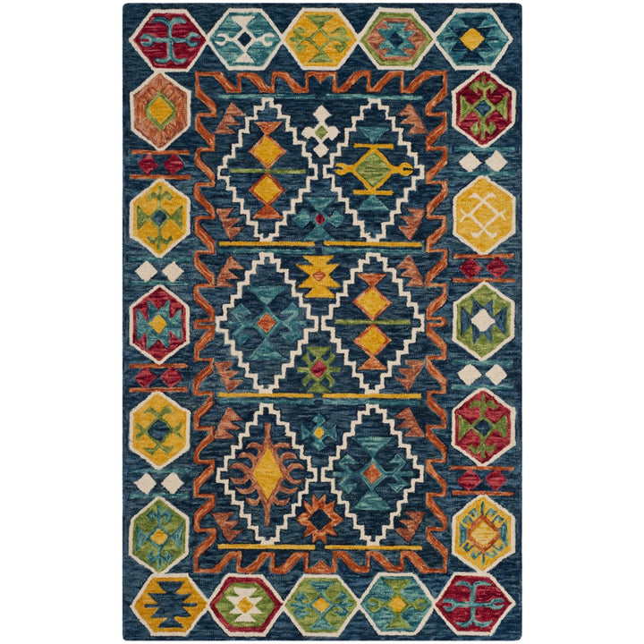 SAFAVIEH Aspen Collection APN501A Handmade Navy/Gold Rug Image 1