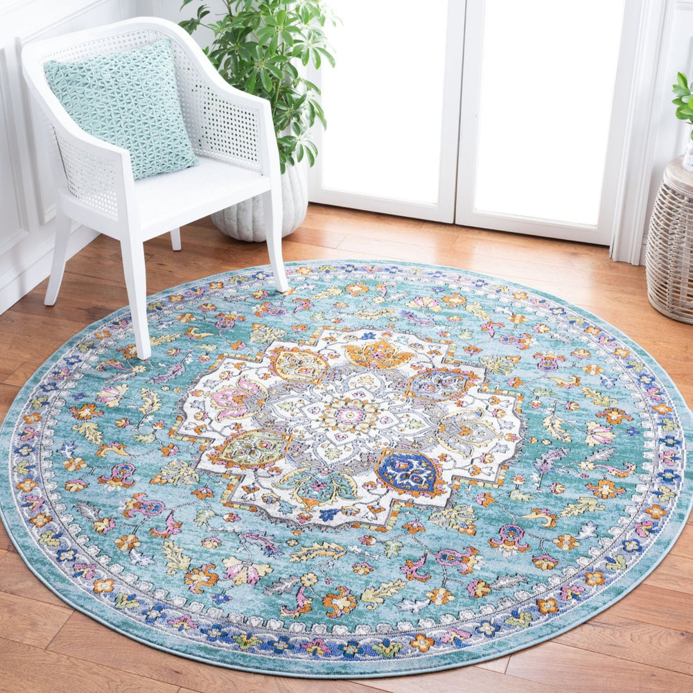 SAFAVIEH Aria Collection ARA102K Turquoise / Ivory Rug Image 2