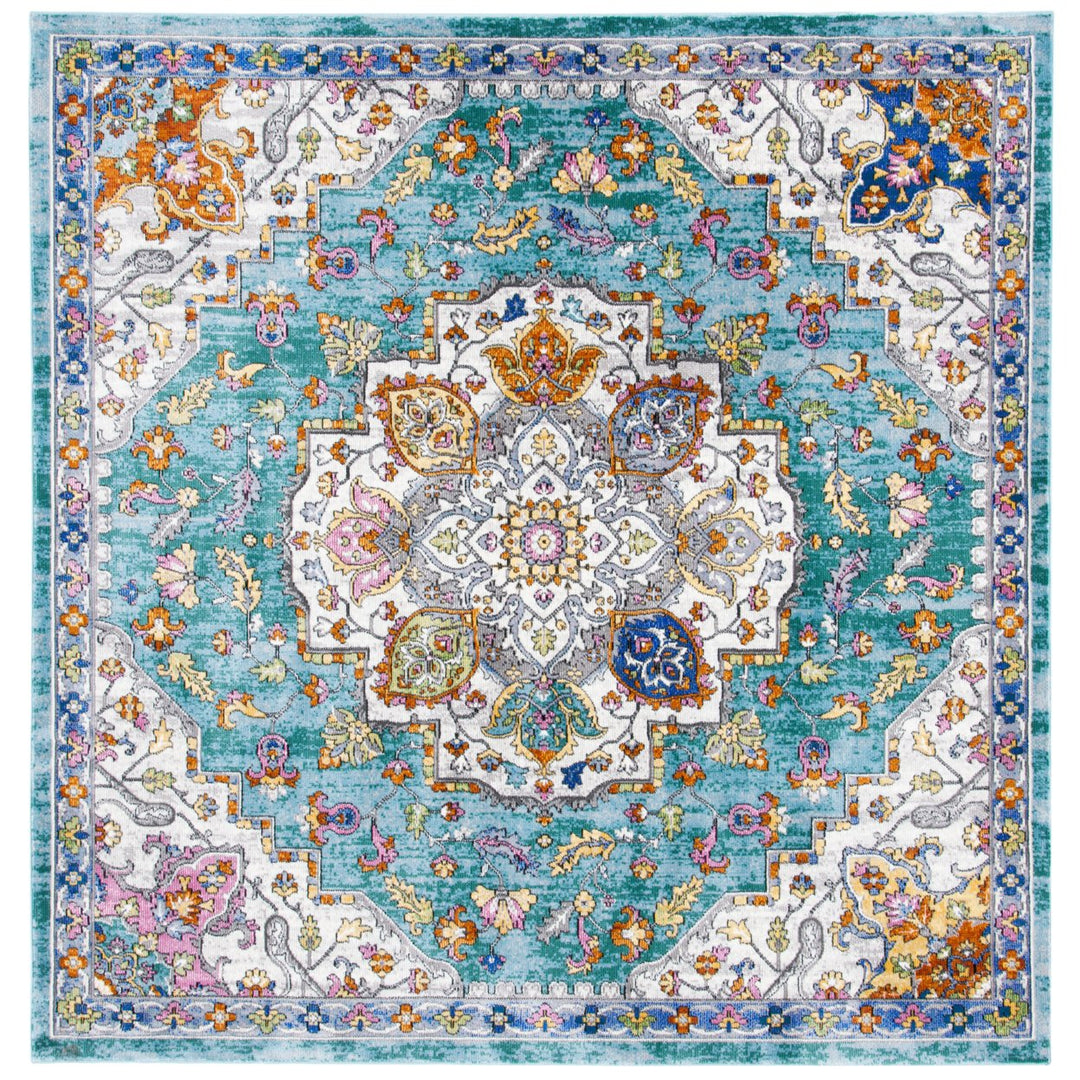 SAFAVIEH Aria Collection ARA102K Turquoise / Ivory Rug Image 1