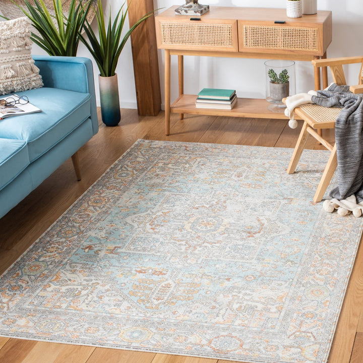 SAFAVIEH Aria Collection ARA580J Aqua / Beige Rug Image 1