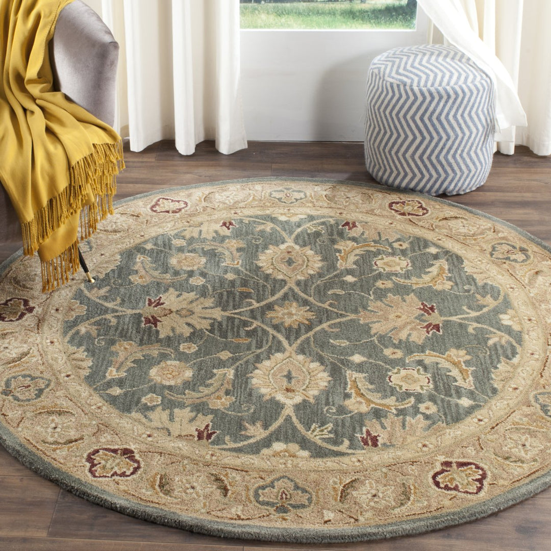 SAFAVIEH Antiquity AT849B Handmade Teal Blue / Taupe Rug Image 2