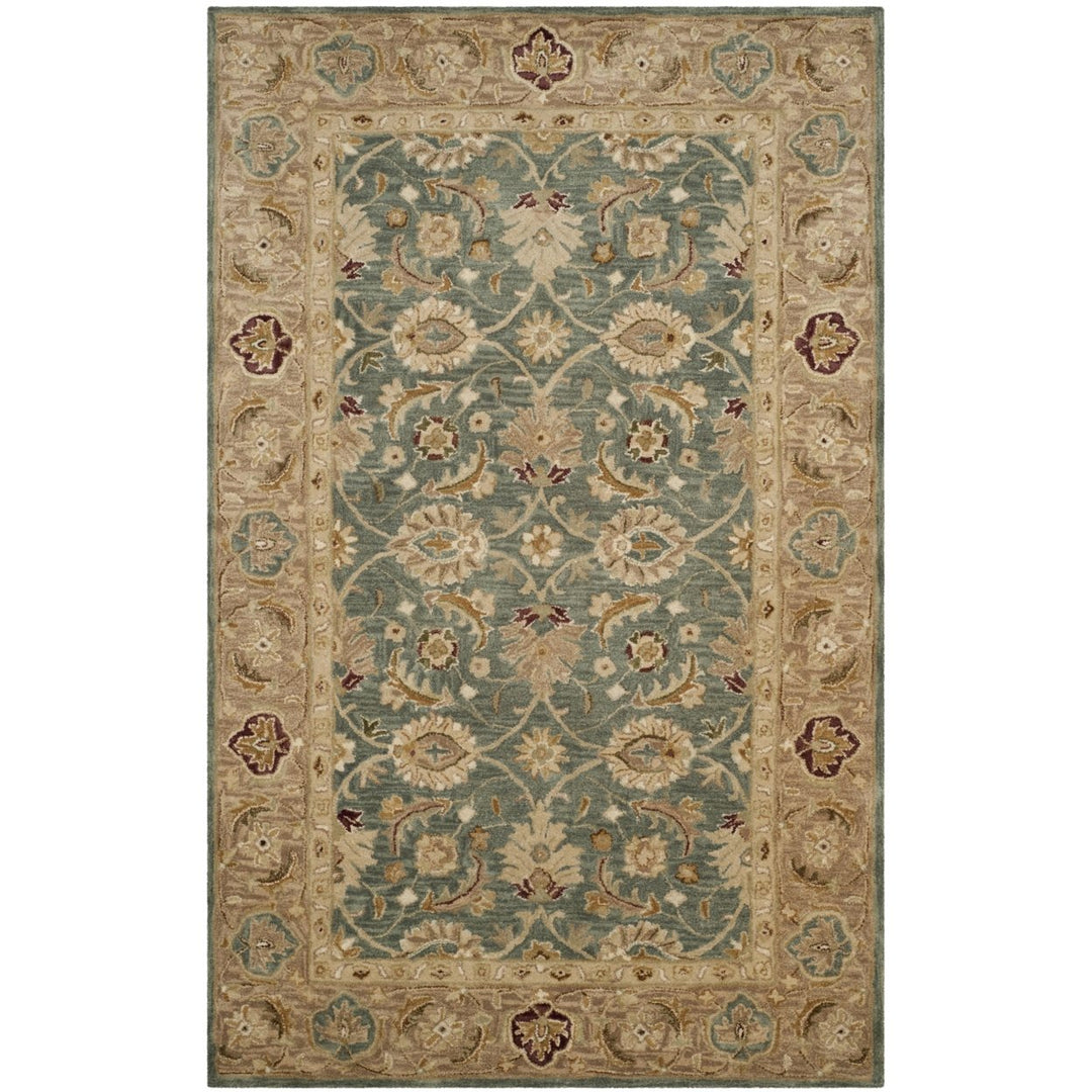 SAFAVIEH Antiquity AT849B Handmade Teal Blue / Taupe Rug Image 10