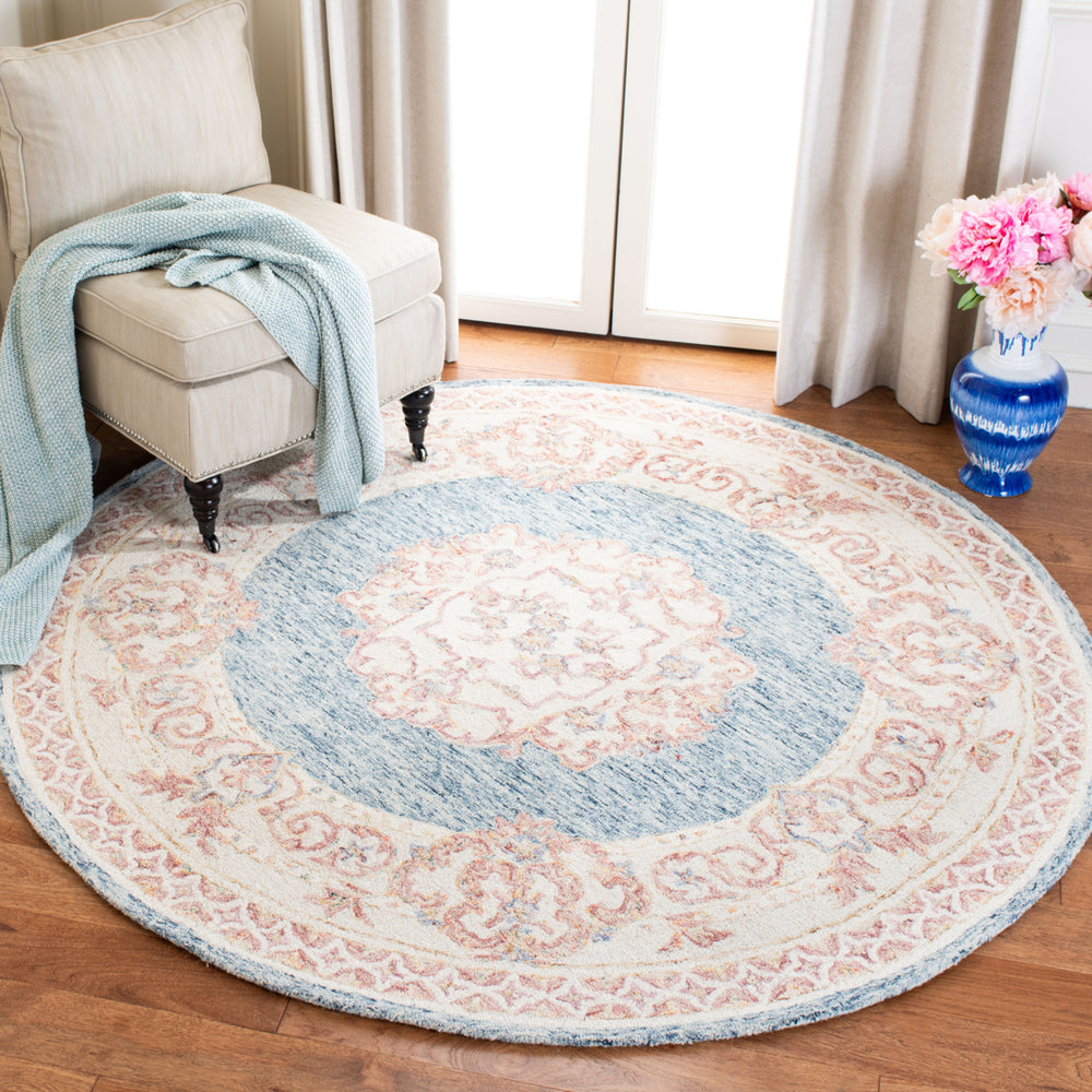 SAFAVIEH Aubusson AUB101M Handmade Blue / Pink Rug Image 2