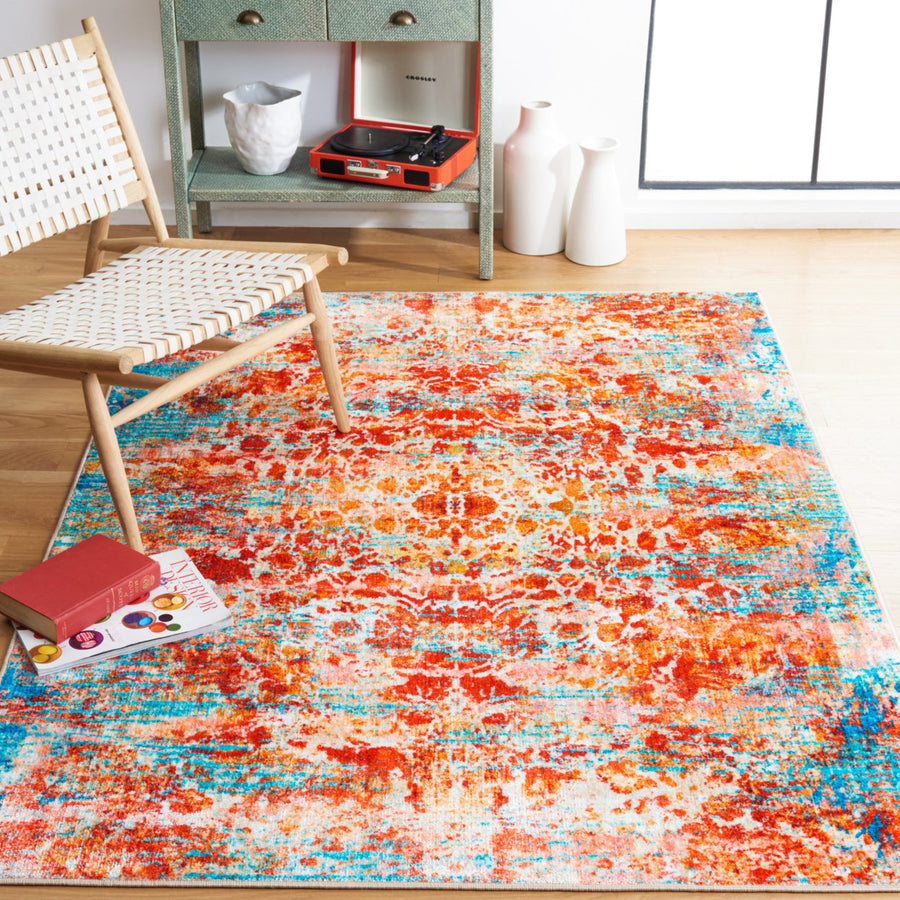 SAFAVIEH Bahia BAH164J Machine Washable Lt Blue / Red Rug Image 1