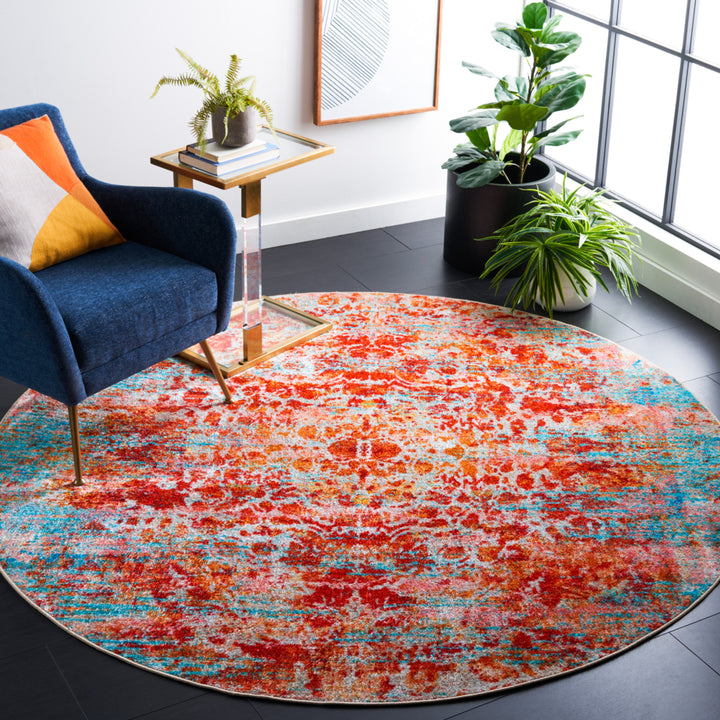 SAFAVIEH Bahia BAH164J Machine Washable Lt Blue / Red Rug Image 3