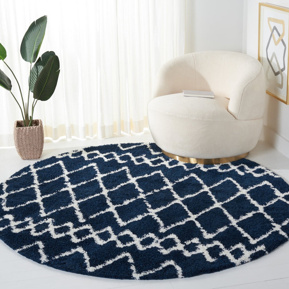 SAFAVIEH Berber Shag Collection BER165N Navy / Ivory Rug Image 2