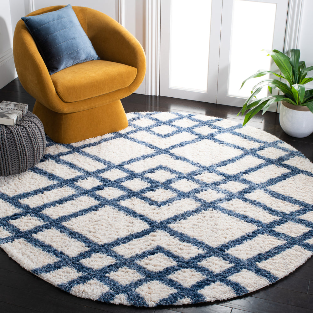 SAFAVIEH Berber Shag Collection BER214B Ivory / Blue Rug Image 2