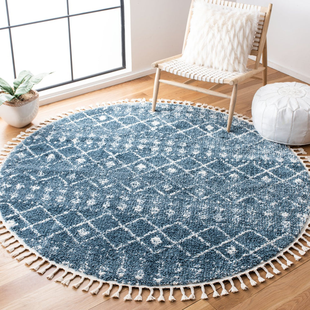 SAFAVIEH Berber Fringe Shag BFG519M Blue / Ivory Rug Image 2