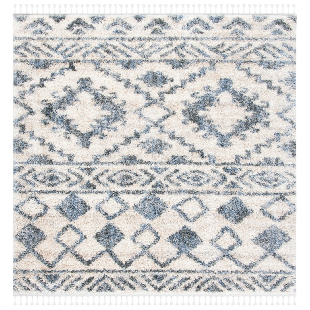 SAFAVIEH Berber Fringe Shag BFG606A Cream / Navy Rug Image 1