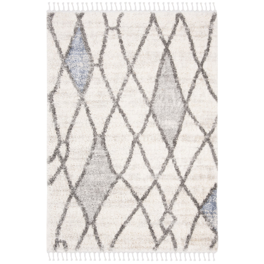 SAFAVIEH Berber Fringe Shag BFG628A Cream / Blue Rug Image 1