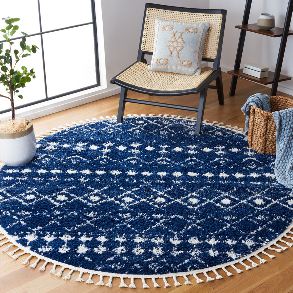 SAFAVIEH Berber Fringe Shag BFG516N Navy / Ivory Rug Image 2