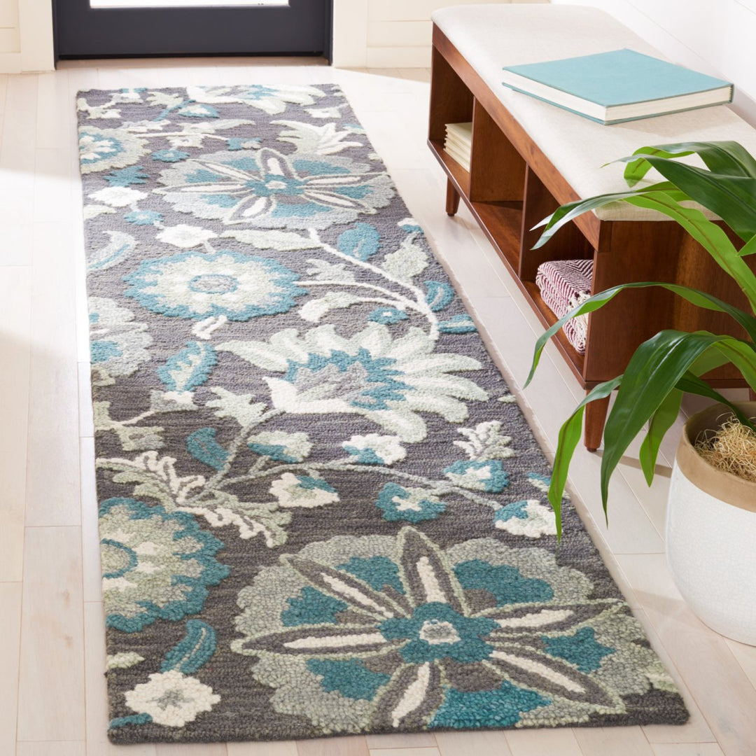 SAFAVIEH Blossom BLM175G Handmade Grey / Blue Rug Image 3