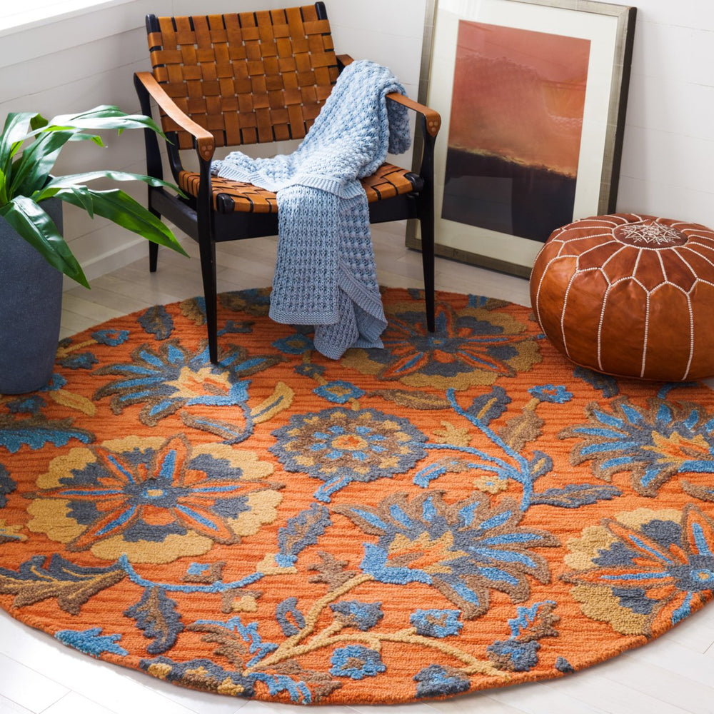 SAFAVIEH Blossom BLM175P Handmade Rust / Blue Rug Image 2