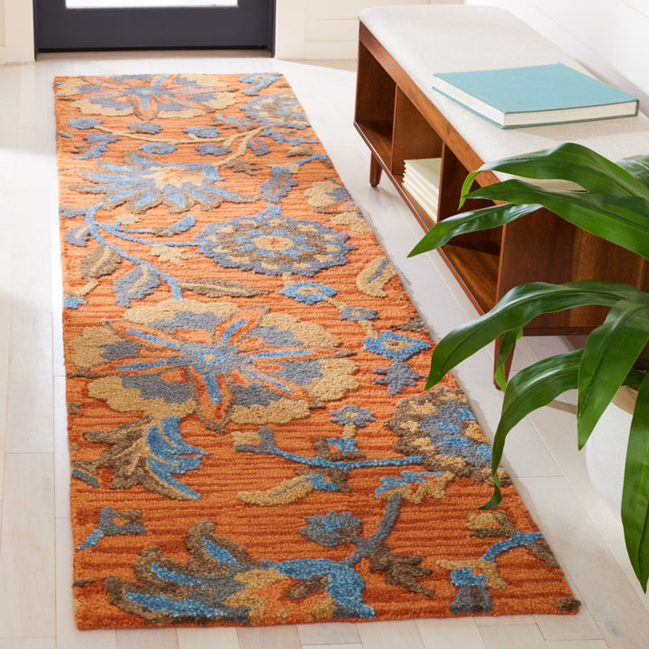 SAFAVIEH Blossom BLM175P Handmade Rust / Blue Rug Image 3