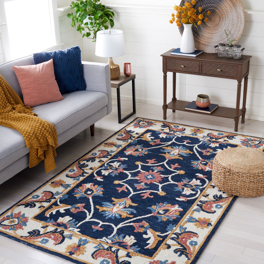 SAFAVIEH Blossom BLM176M Handmade Blue / Ivory Rug Image 1