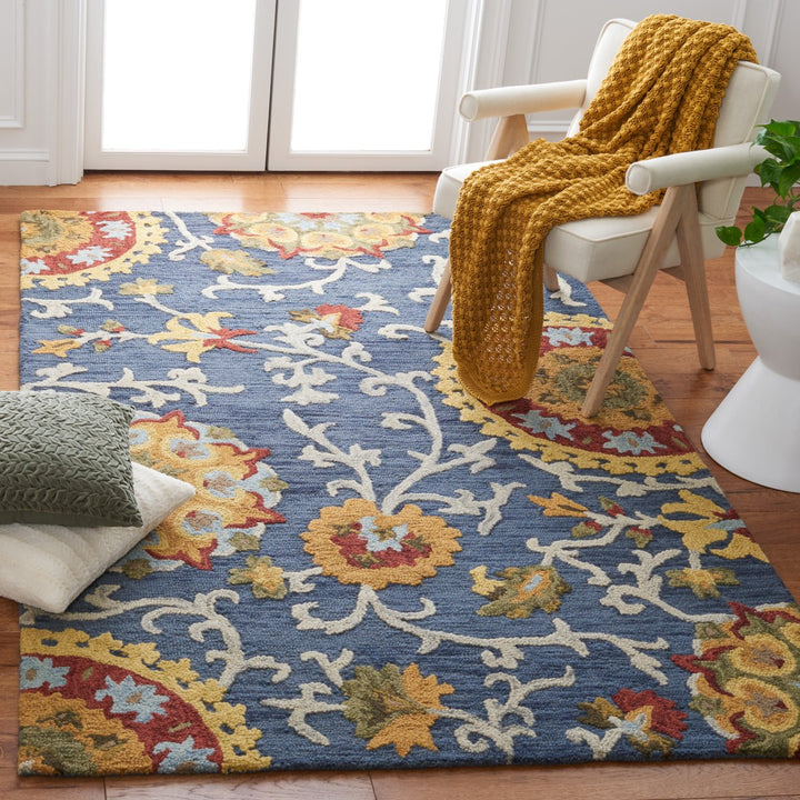 SAFAVIEH Blossom BLM401N Handmade Navy / Multi Rug Image 1