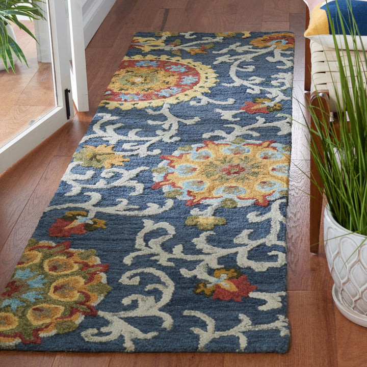 SAFAVIEH Blossom BLM401N Handmade Navy / Multi Rug Image 3