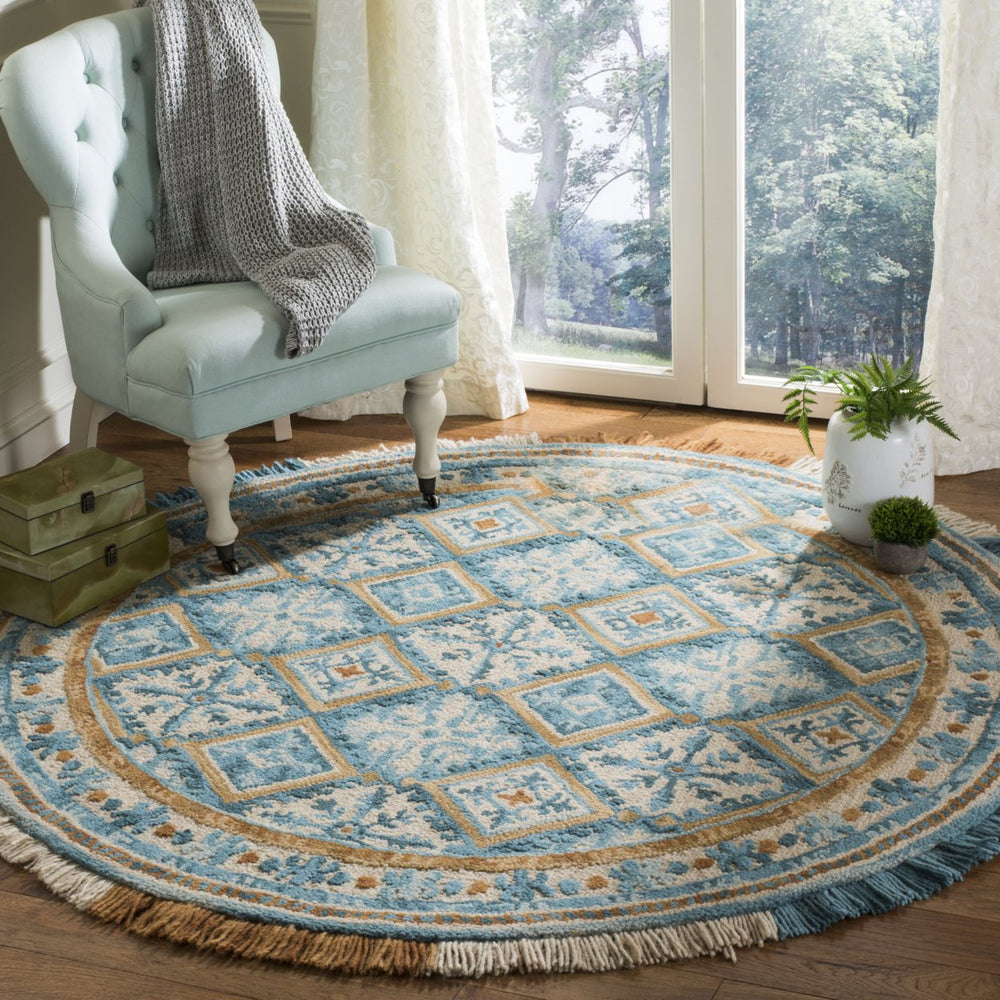 SAFAVIEH Blossom BLM421B Handmade Ivory / Teal Rug Image 2