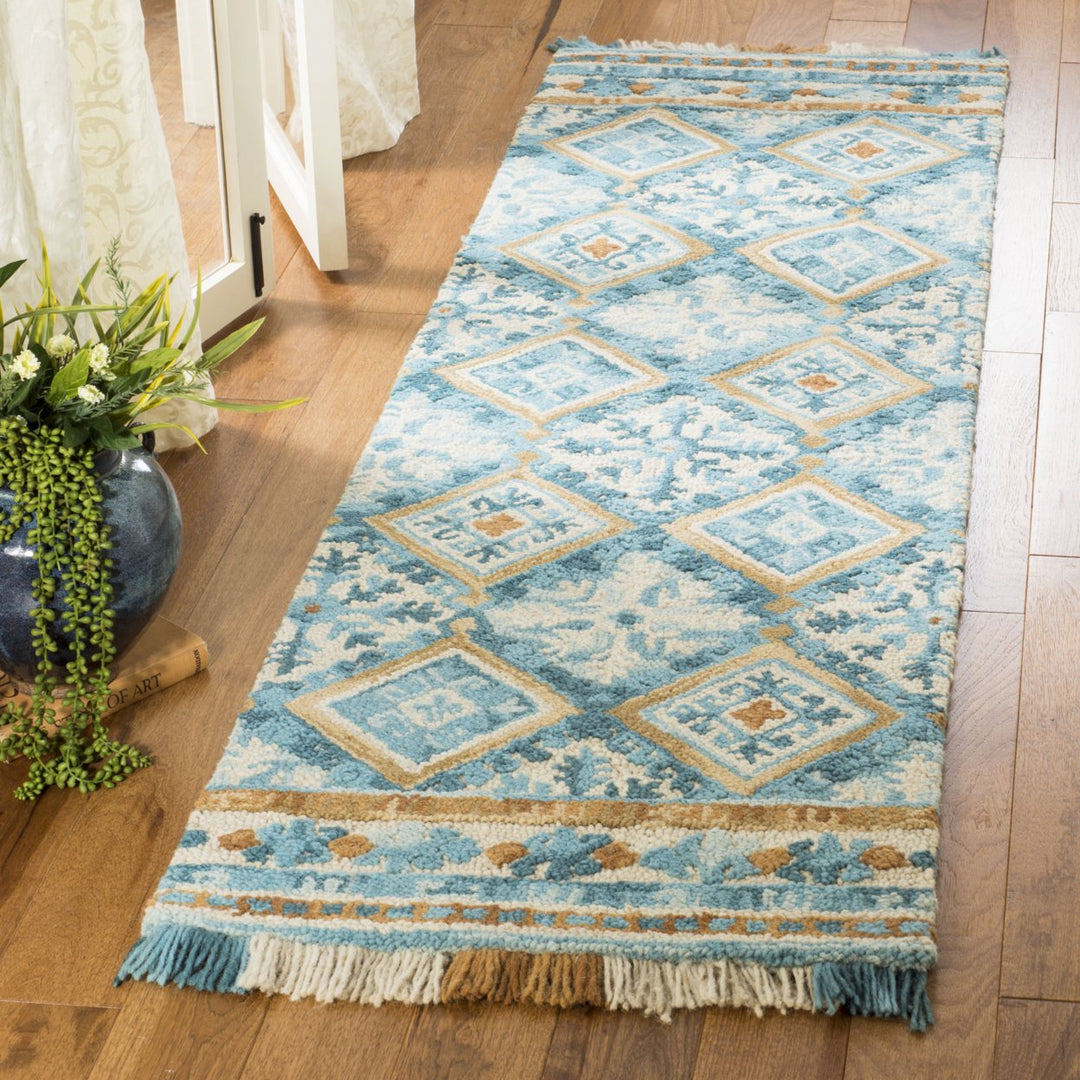 SAFAVIEH Blossom BLM421B Handmade Ivory / Teal Rug Image 3