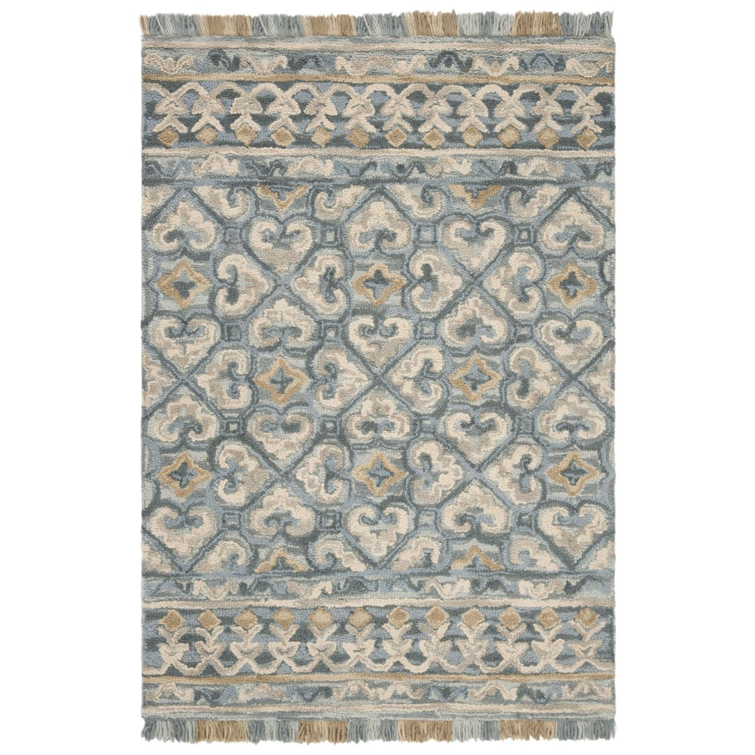 SAFAVIEH Blossom BLM420A Handmade Light Beige / Blue Rug Image 8