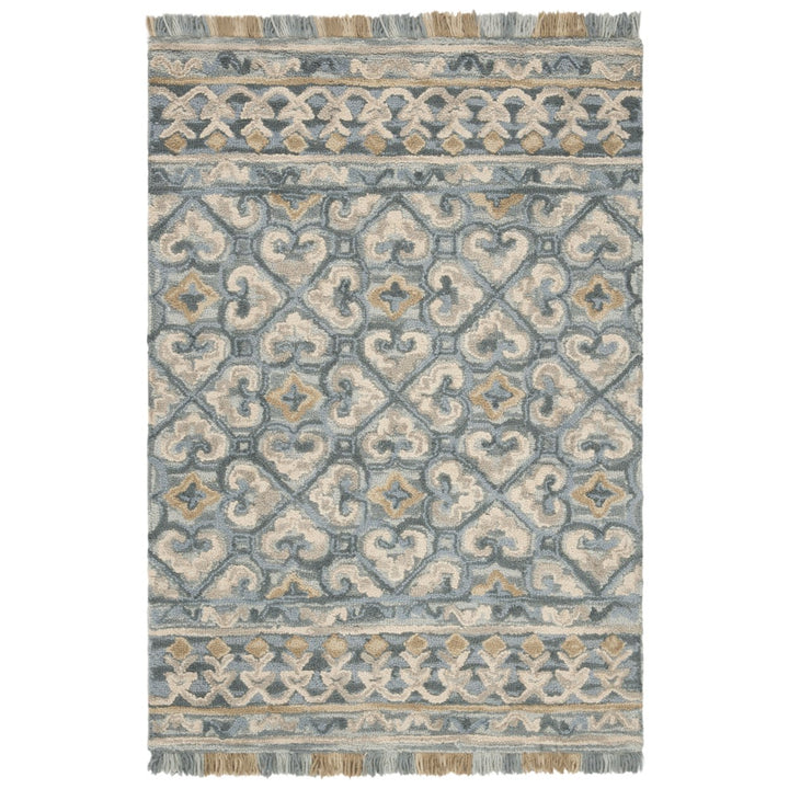 SAFAVIEH Blossom BLM420A Handmade Light Beige / Blue Rug Image 8