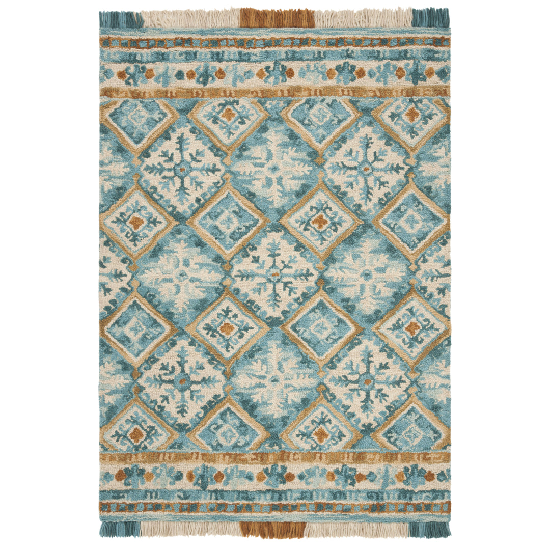 SAFAVIEH Blossom BLM421B Handmade Ivory / Teal Rug Image 8