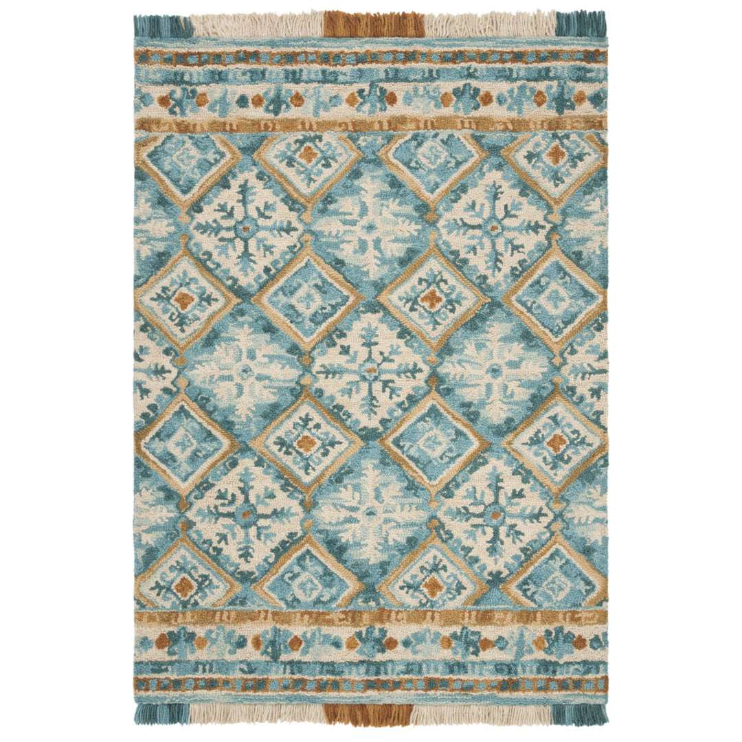 SAFAVIEH Blossom BLM421B Handmade Ivory / Teal Rug Image 1