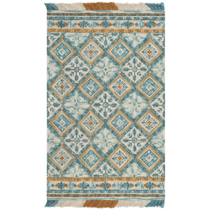 SAFAVIEH Blossom BLM421B Handmade Ivory / Teal Rug Image 9