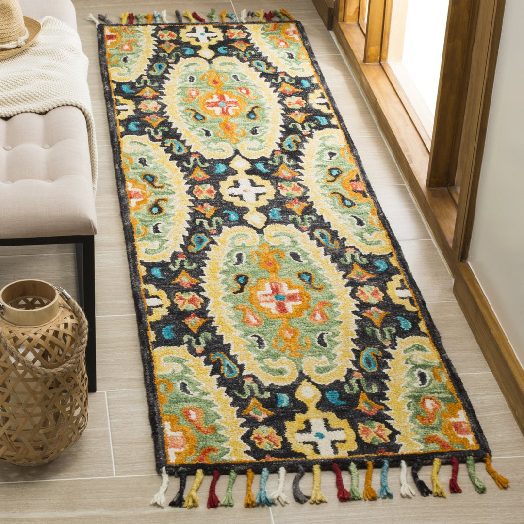 SAFAVIEH Blossom BLM454A Handmade Charcoal / Gold Rug Image 3