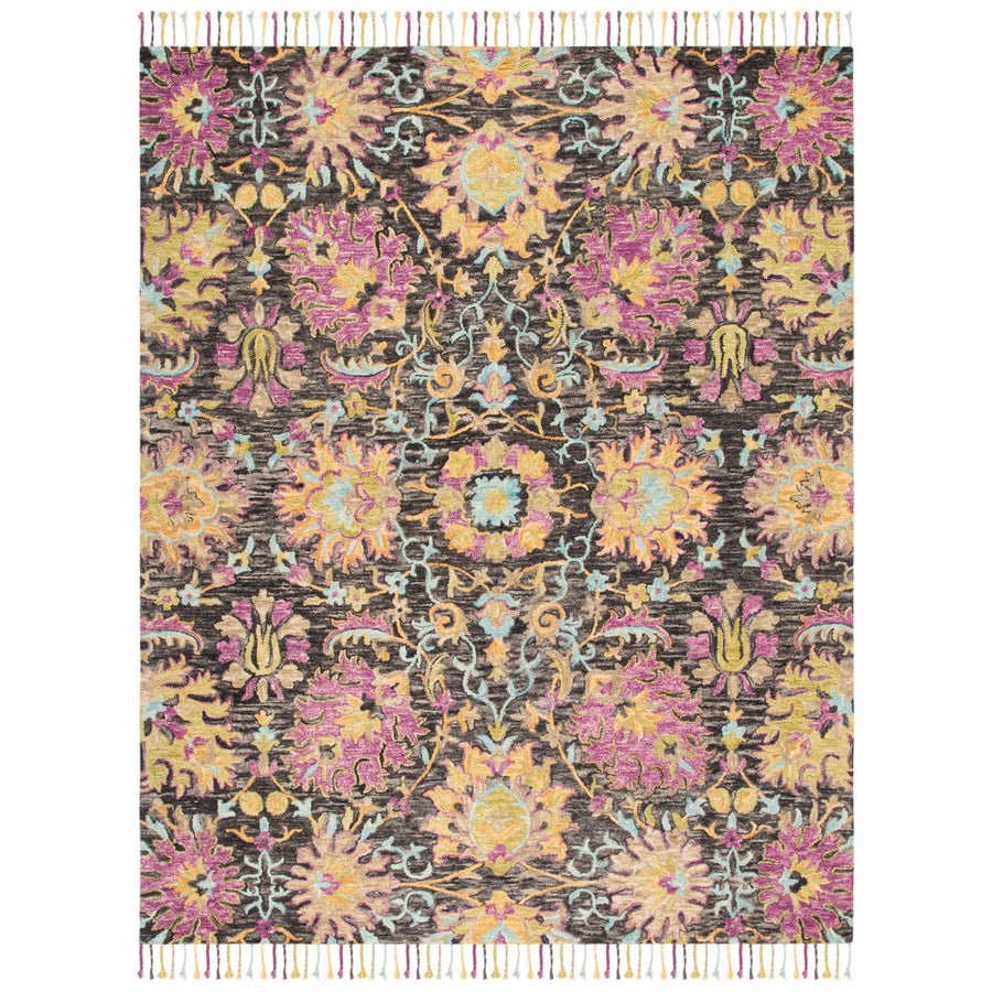 SAFAVIEH Blossom BLM455A Handmade Charcoal / Multi Rug Image 1