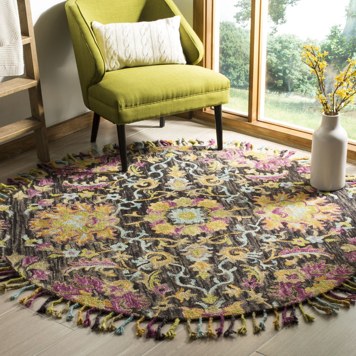 SAFAVIEH Blossom BLM455A Handmade Charcoal / Multi Rug Image 2