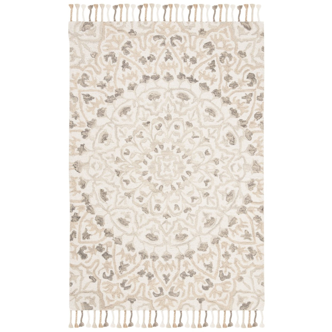 SAFAVIEH Blossom BLM459A Handmade Ivory / Taupe Rug Image 6