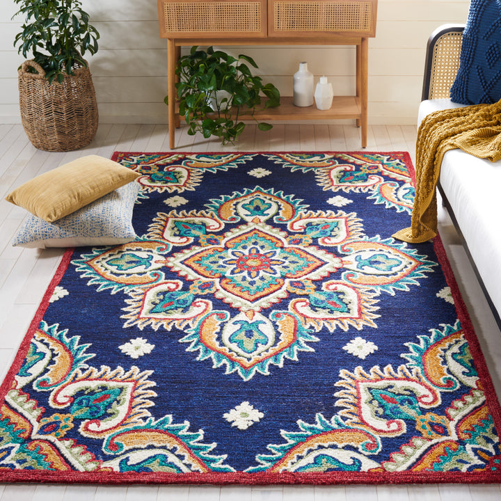 SAFAVIEH Blossom BLM561N Handmade Navy / Ivory Rug Image 1