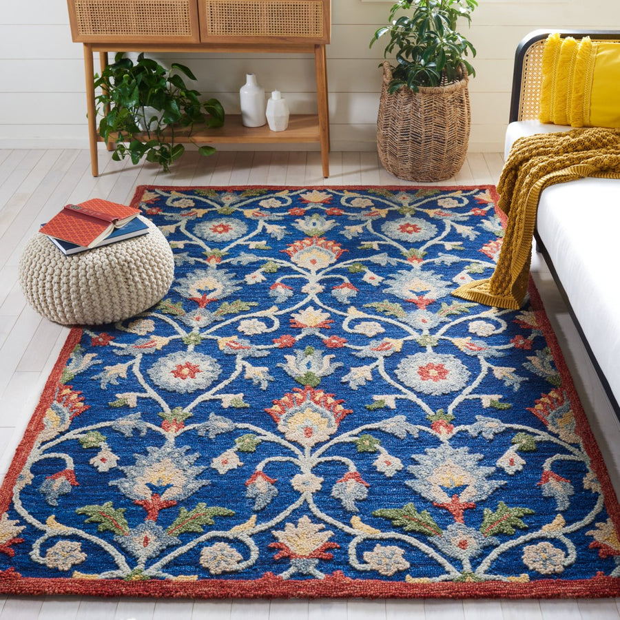 SAFAVIEH Blossom BLM562M Handmade Blue / Rust Rug Image 1