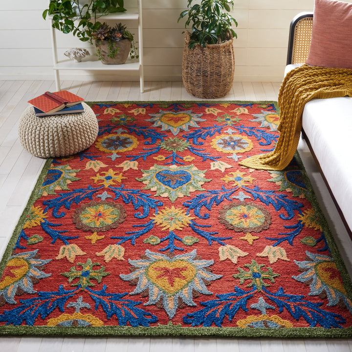 SAFAVIEH Blossom BLM563Q Handmade Red / Blue Rug Image 1