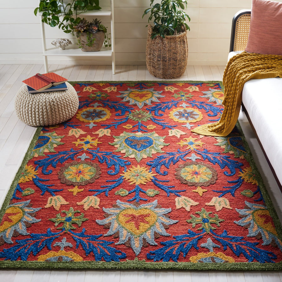 SAFAVIEH Blossom BLM563Q Handmade Red / Blue Rug Image 1