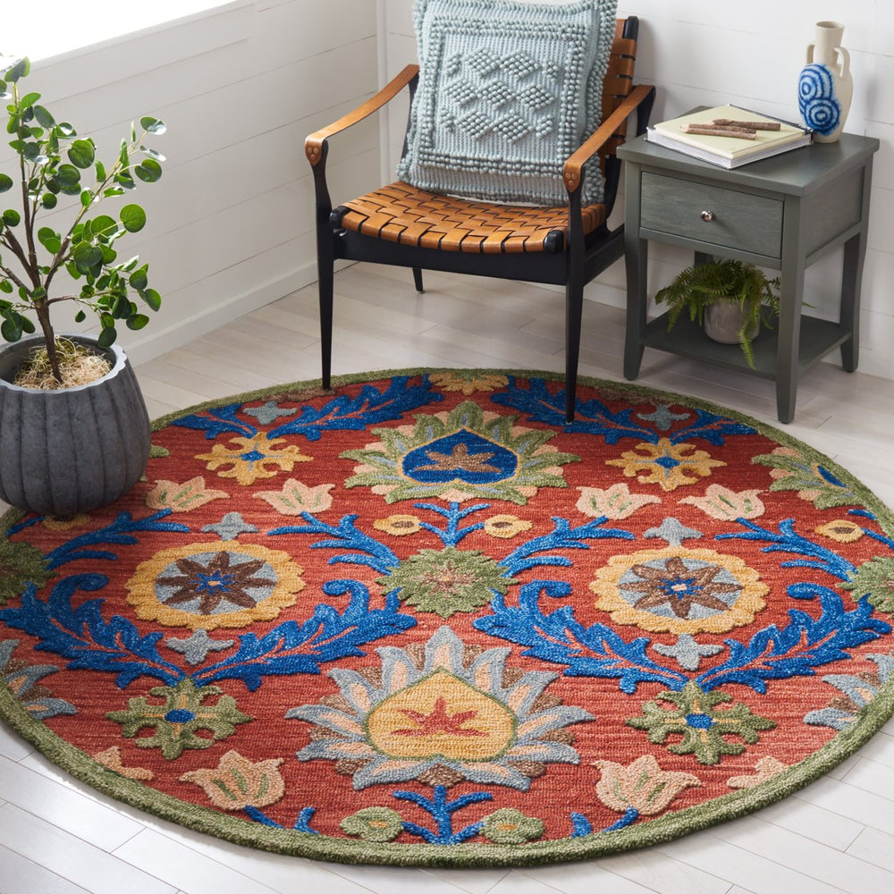 SAFAVIEH Blossom BLM563Q Handmade Red / Blue Rug Image 2