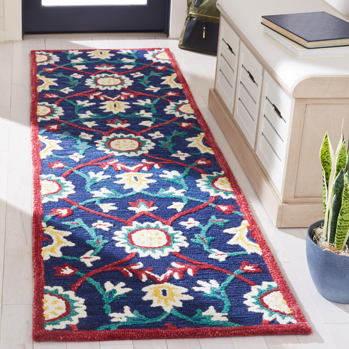 SAFAVIEH Blossom BLM564N Handmade Navy / Red Rug Image 3