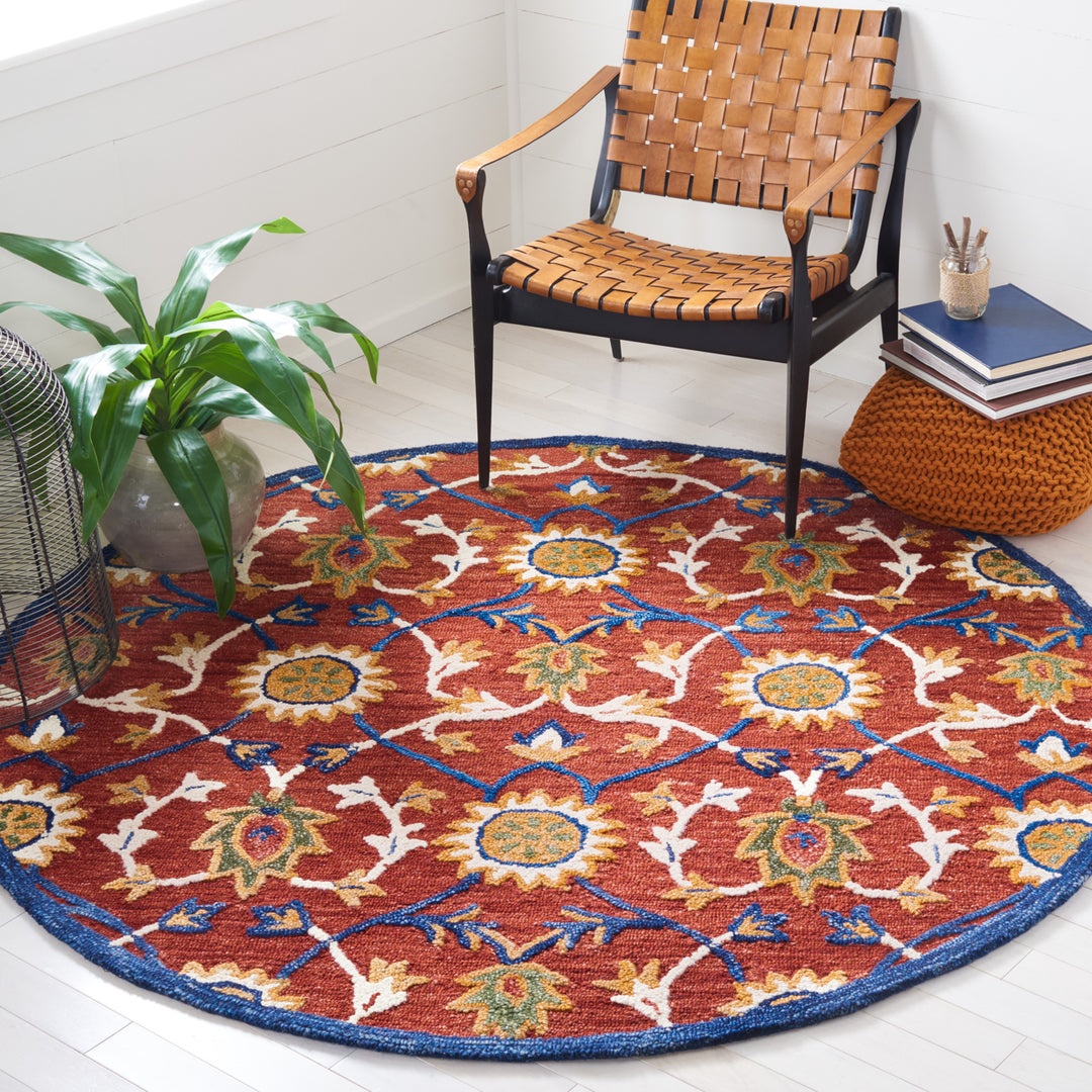 SAFAVIEH Blossom BLM564P Handmade Rust / Blue Rug Image 2