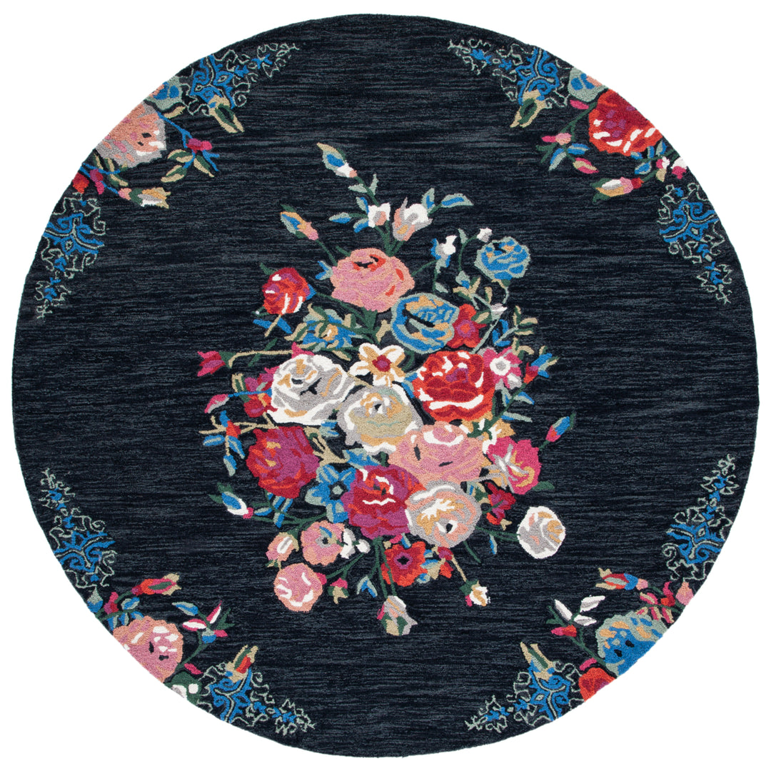 SAFAVIEH Blossom BLM575Z Handmade Black / Pink Rug Image 6