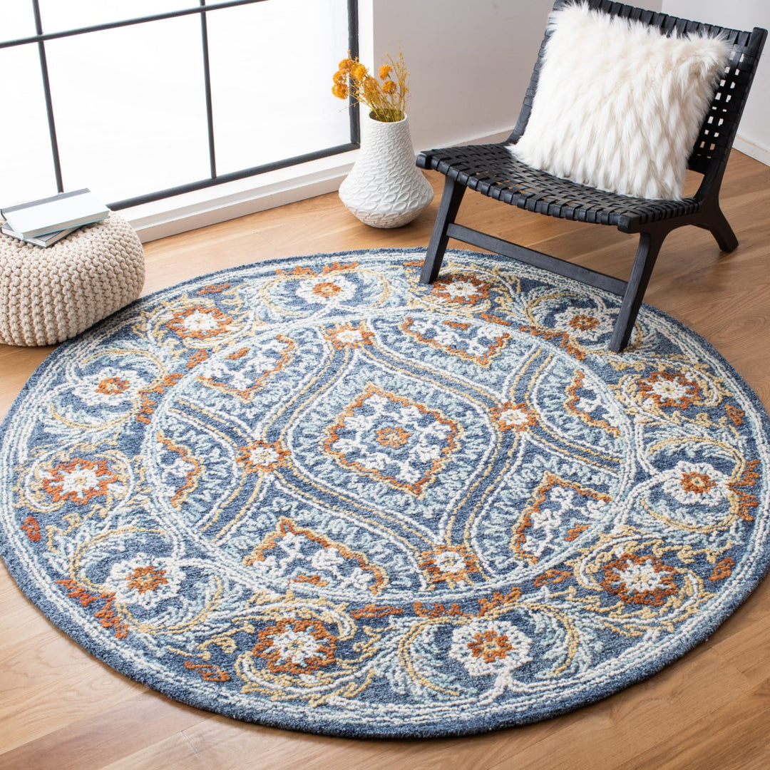 SAFAVIEH Blossom BLM605N Handmade Navy / Yellow Rug Image 2